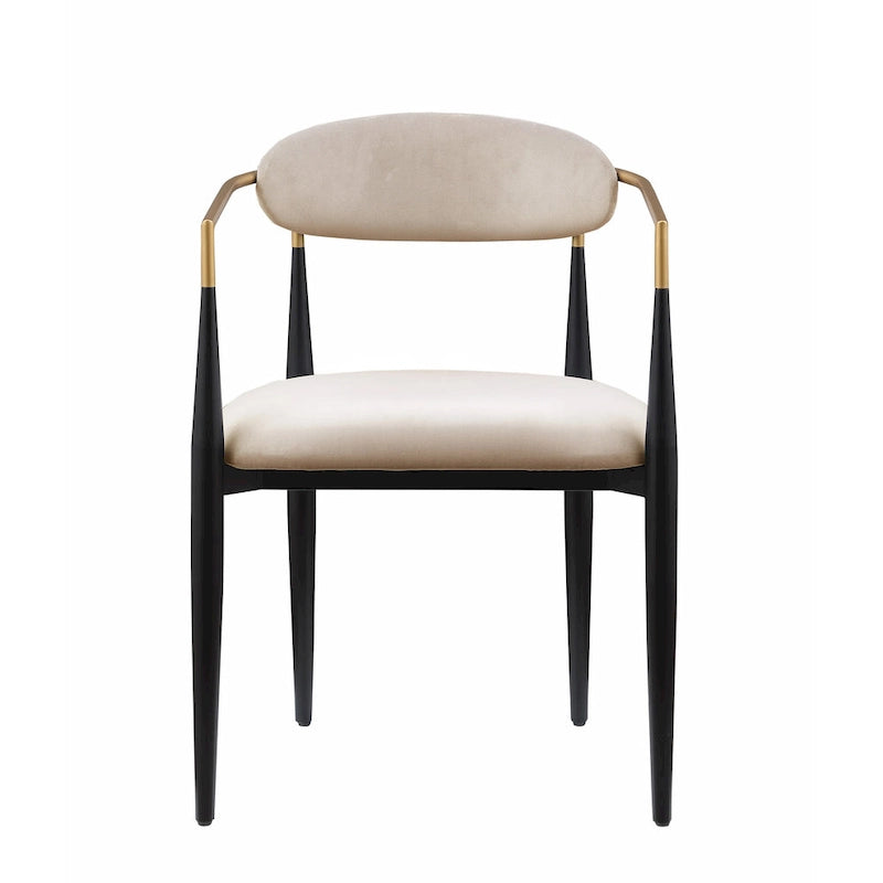 Chaise de salle à manger contemporaine rembourrée avec accoudoirs et structure en métal noir et or