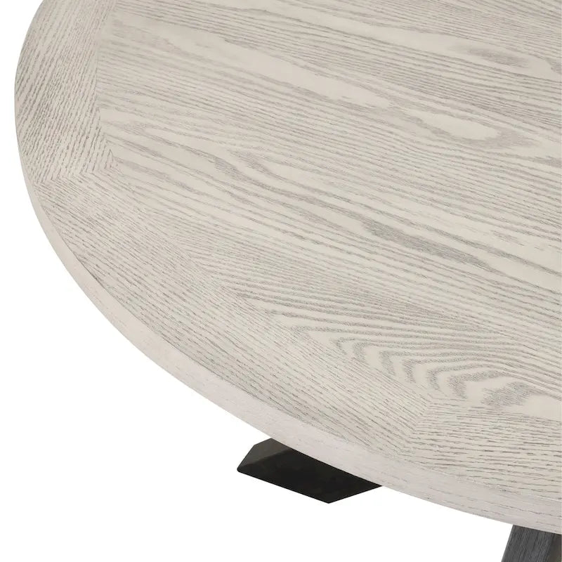 Table à manger ronde avec piètement croisé et plateau en MDF gris clair