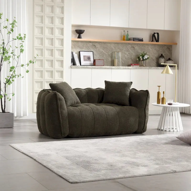 Causeuse d'appoint capitonnée en chenille avec coussins marron rouge vert