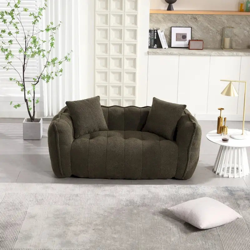 Causeuse d'appoint capitonnée en chenille avec coussins marron rouge vert