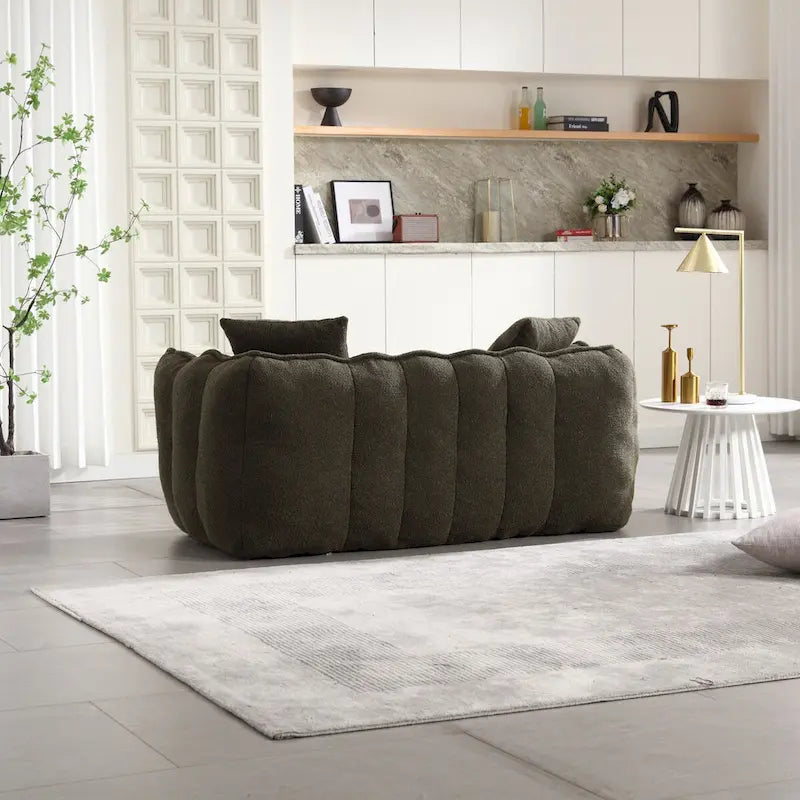 Causeuse d'appoint capitonnée en chenille avec coussins marron rouge vert