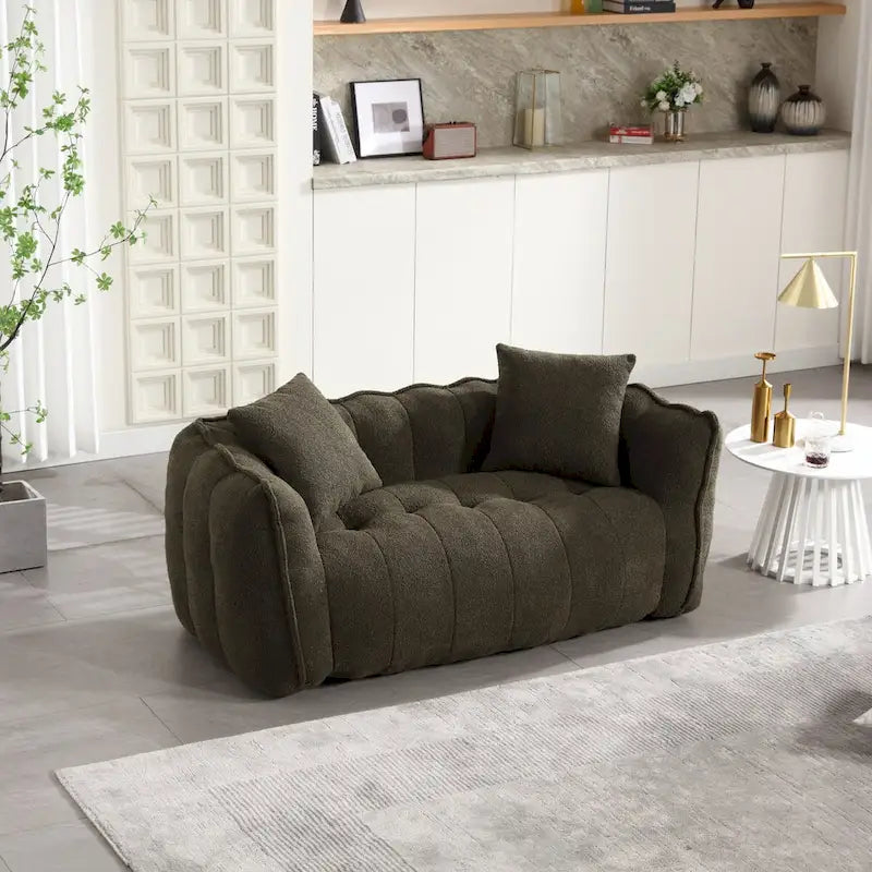 Causeuse d'appoint capitonnée en chenille avec coussins marron rouge vert