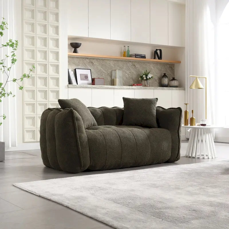 Causeuse d'appoint capitonnée en chenille avec coussins marron rouge vert