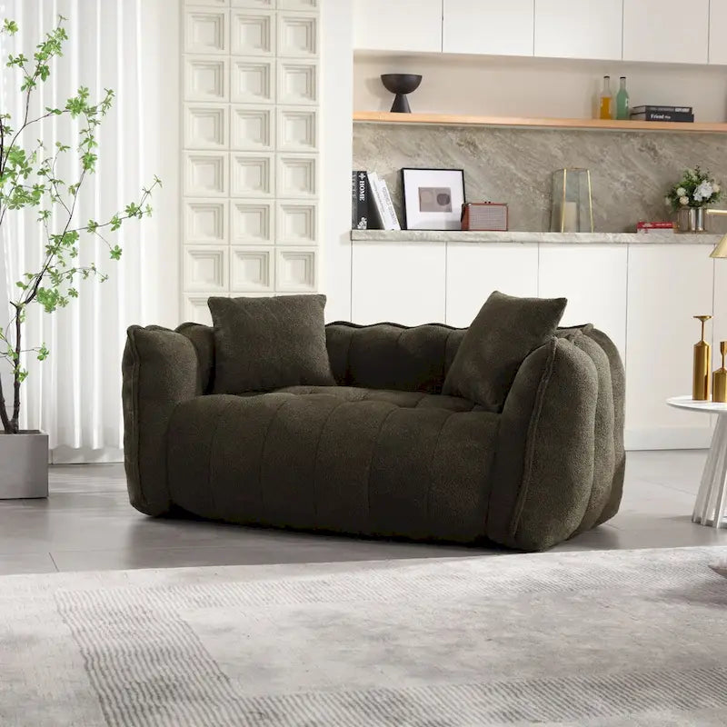 Causeuse d'appoint capitonnée en chenille avec coussins marron rouge vert