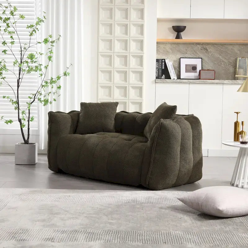 Causeuse d'appoint capitonnée en chenille avec coussins marron rouge vert