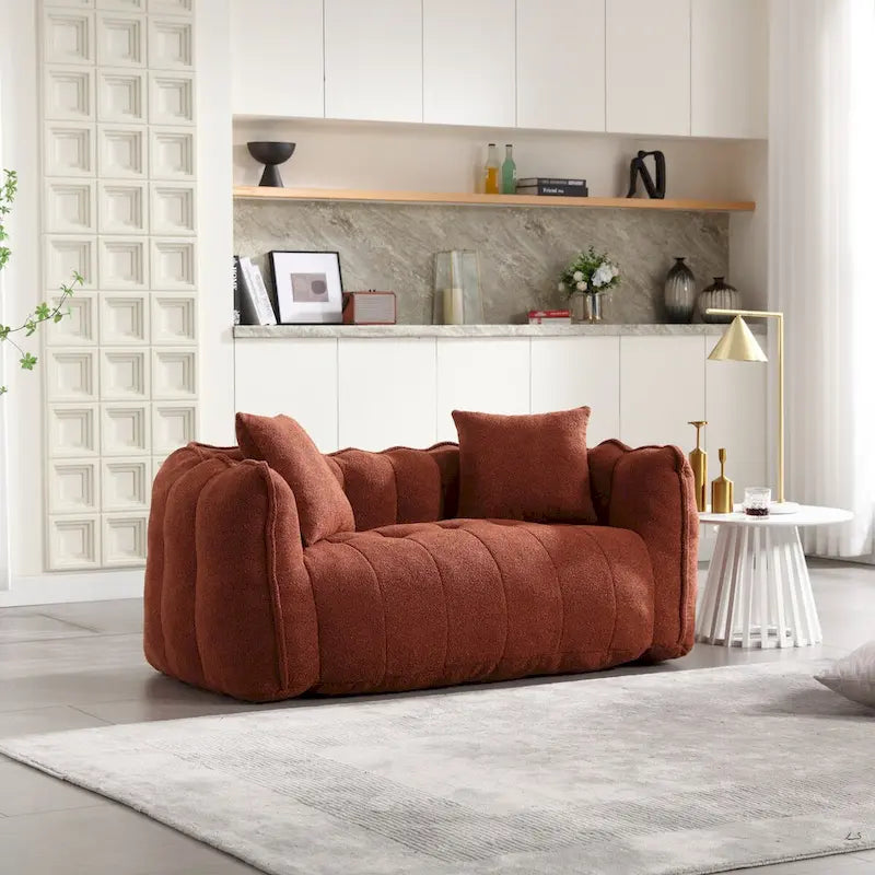 Causeuse d'appoint capitonnée en chenille avec coussins marron rouge vert