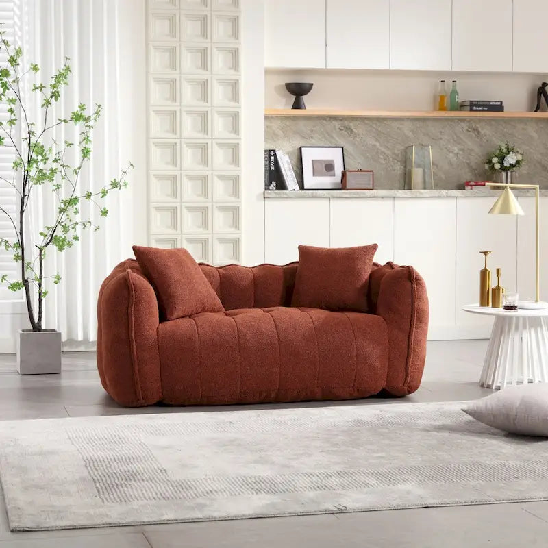 Causeuse d'appoint capitonnée en chenille avec coussins marron rouge vert