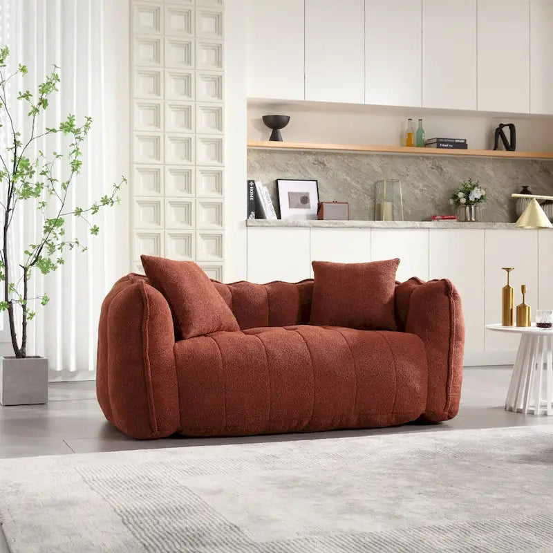 Causeuse d'appoint capitonnée en chenille avec coussins marron rouge vert