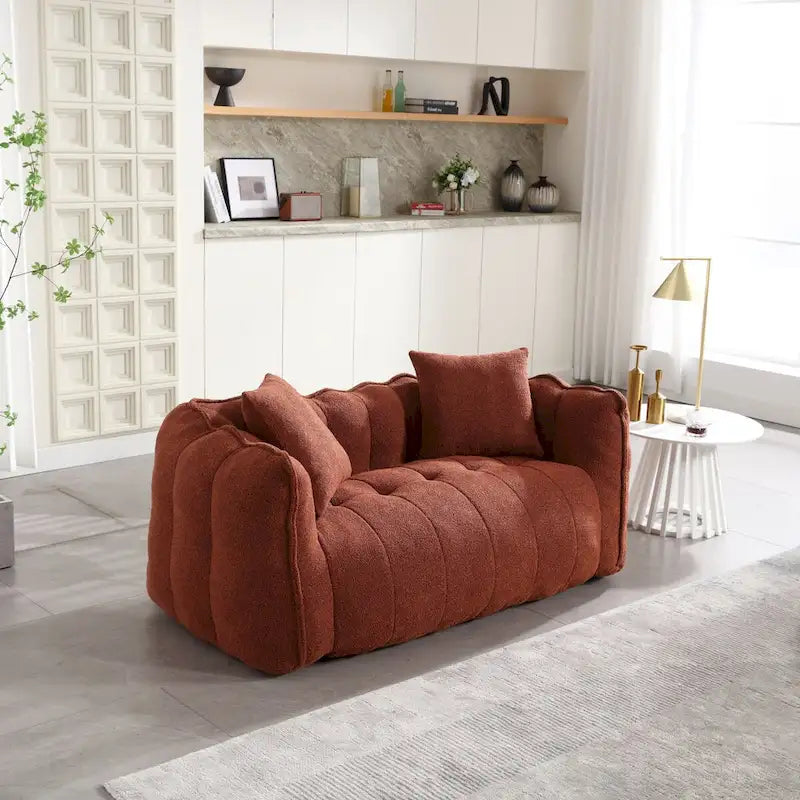 Causeuse d'appoint capitonnée en chenille avec coussins marron rouge vert