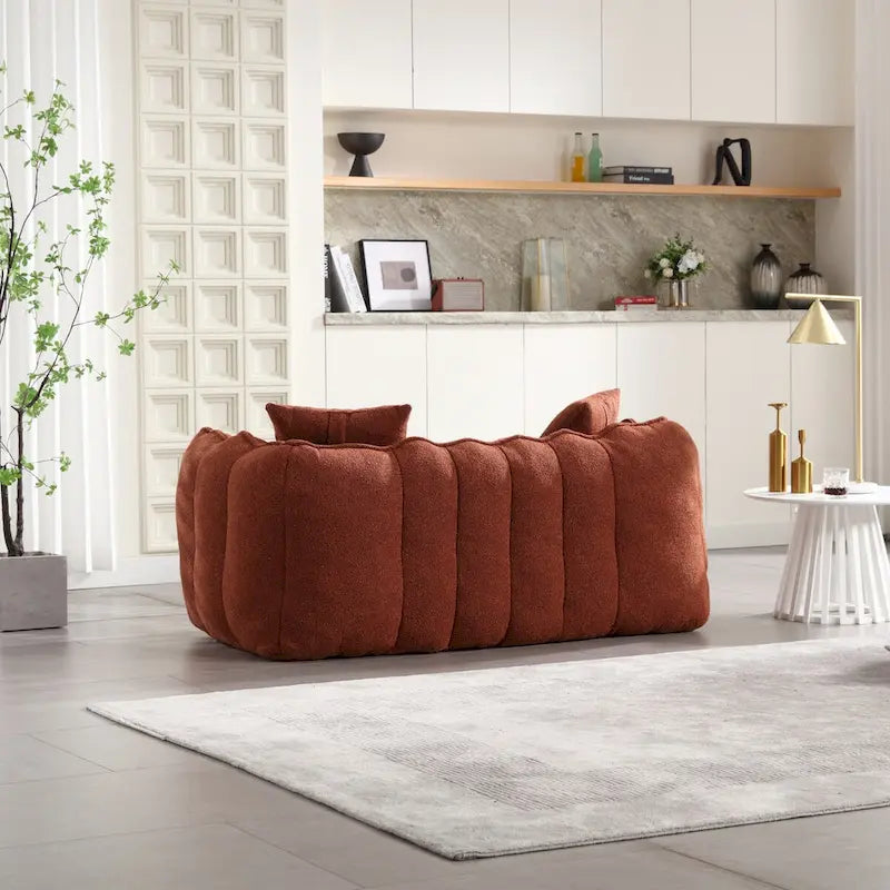 Causeuse d'appoint capitonnée en chenille avec coussins marron rouge vert