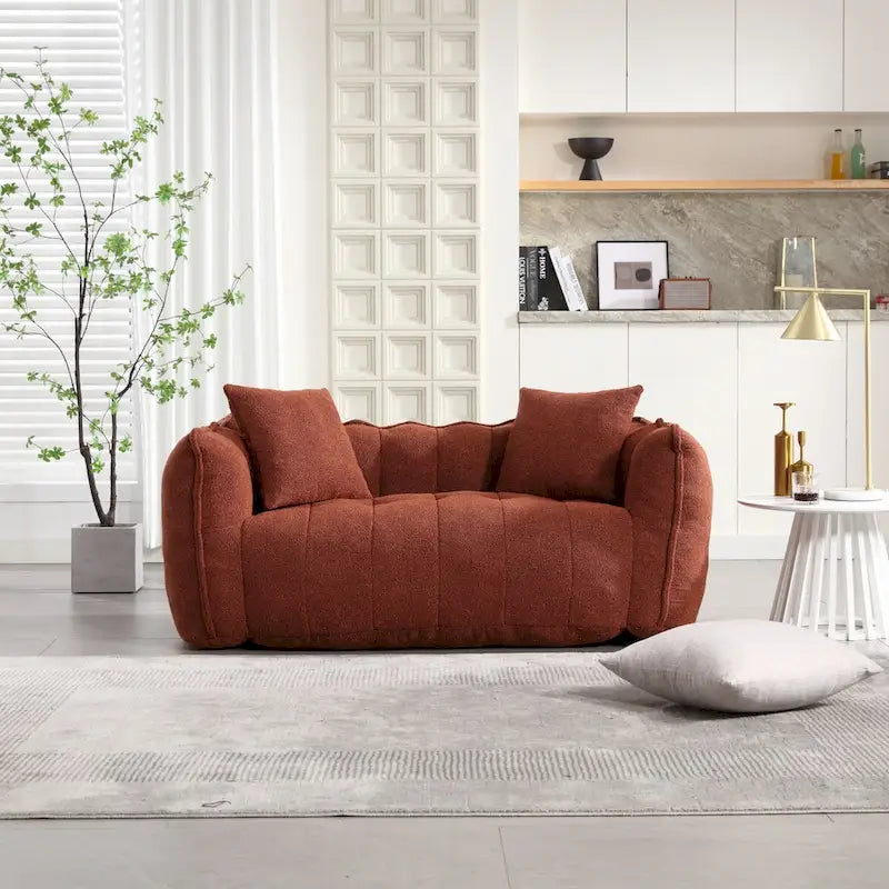Causeuse d'appoint capitonnée en chenille avec coussins marron rouge vert
