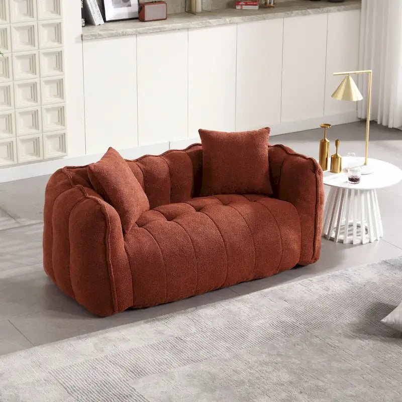 Causeuse d'appoint capitonnée en chenille avec coussins marron rouge vert
