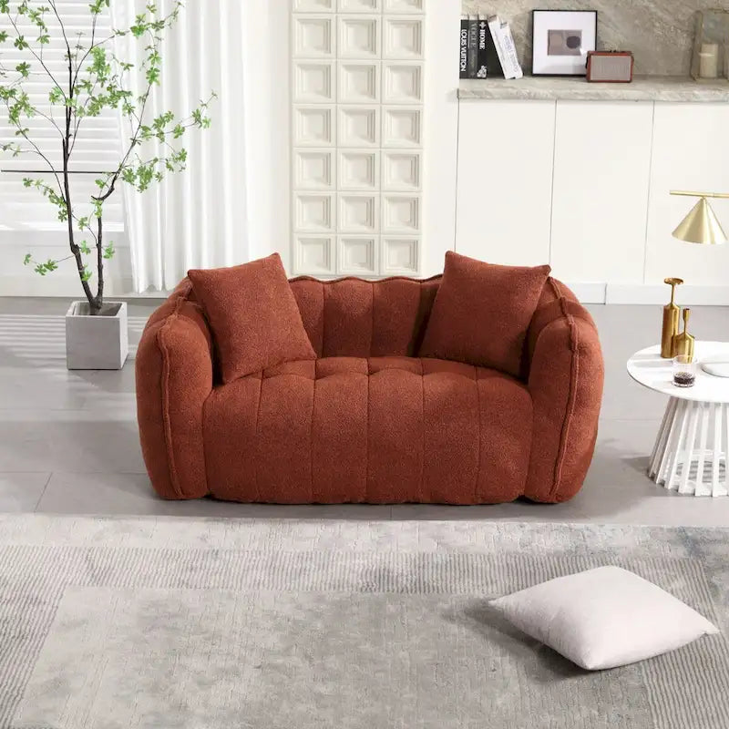 Causeuse d'appoint capitonnée en chenille avec coussins marron rouge vert