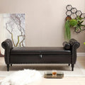 Banc de rangement ottoman en similicuir rembourré avec accoudoirs roulés, marron-noir