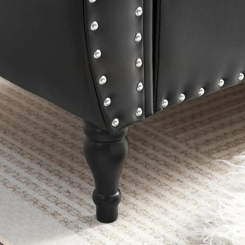 Banc de rangement ottoman en similicuir rembourré avec accoudoirs roulés, marron-noir