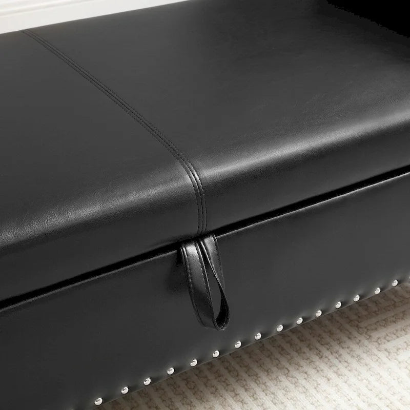 Banc de rangement ottoman en similicuir rembourré avec accoudoirs roulés, marron-noir