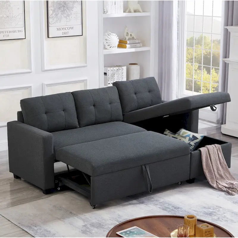 Canapé convertible d'angle rembourré avec coussins réglables et rangement intégré