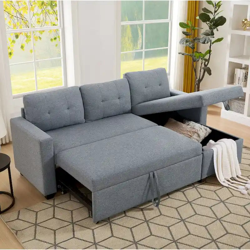 Canapé convertible d'angle rembourré avec coussins réglables et rangement intégré
