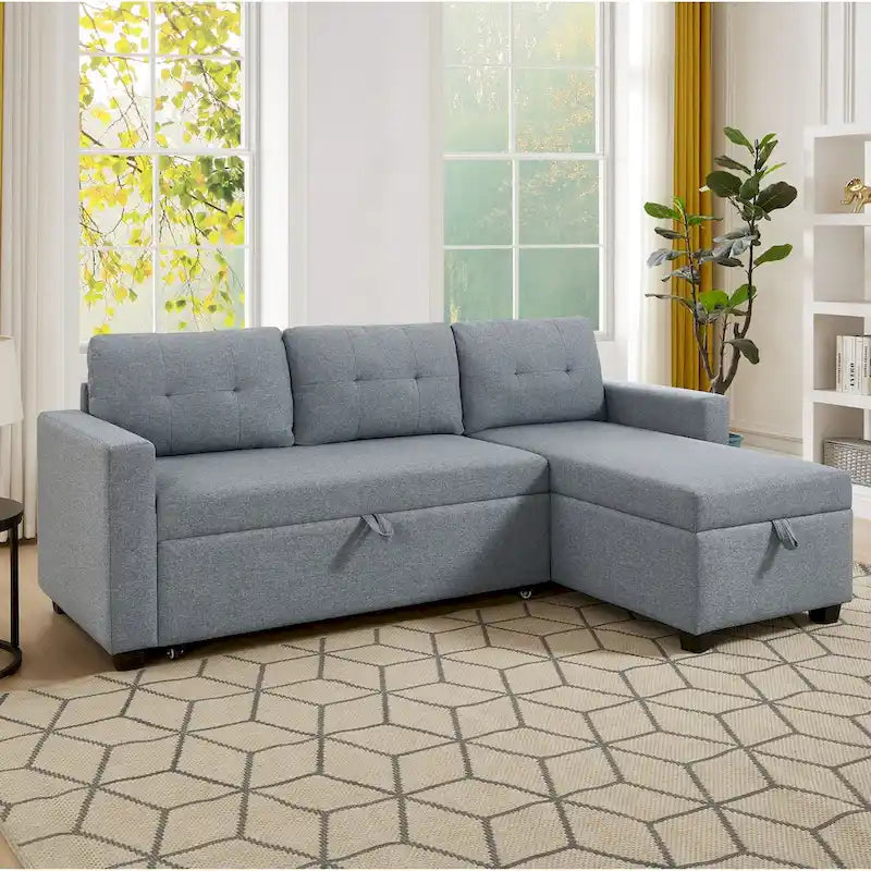 Canapé convertible d'angle rembourré avec coussins réglables et rangement intégré