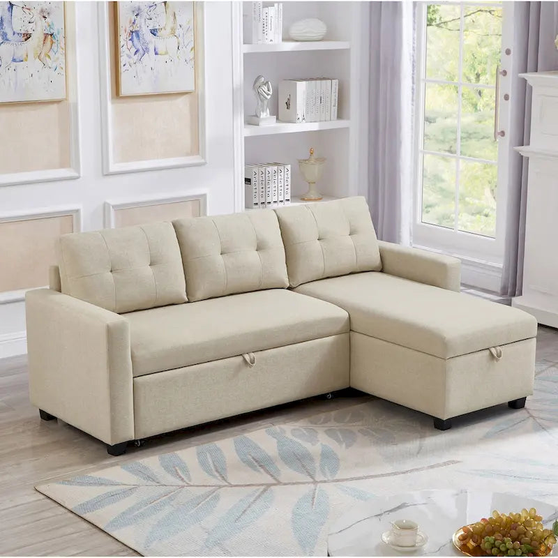 Canapé convertible d'angle rembourré avec coussins réglables et rangement intégré
