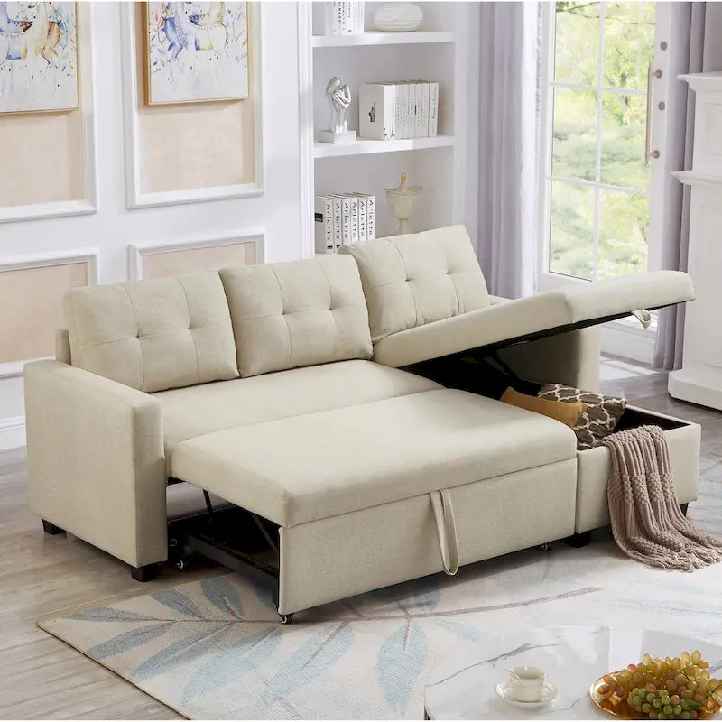 Canapé convertible d'angle rembourré avec coussins réglables et rangement intégré