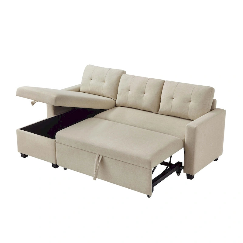 Canapé convertible d'angle rembourré avec coussins réglables et rangement intégré