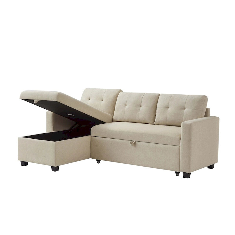Canapé convertible d'angle rembourré avec coussins réglables et rangement intégré