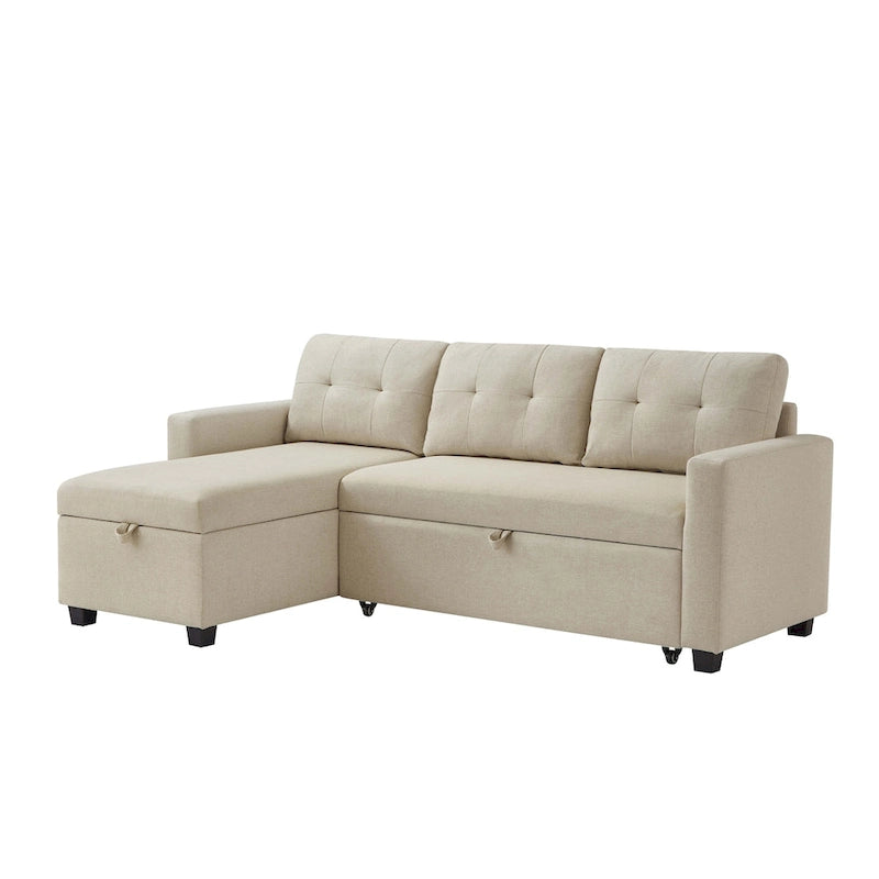Canapé convertible d'angle rembourré avec coussins réglables et rangement intégré