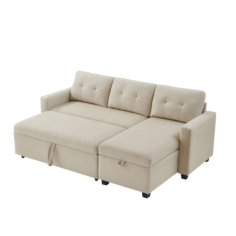 Canapé convertible d'angle rembourré avec coussins réglables et rangement intégré