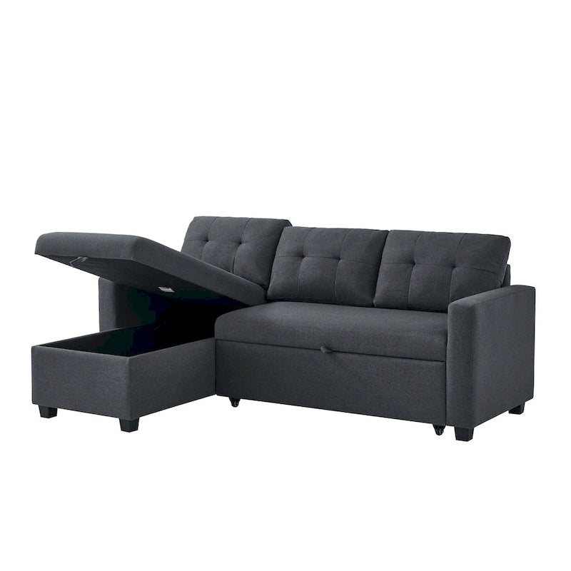 Canapé convertible d'angle rembourré avec coussins réglables et rangement intégré