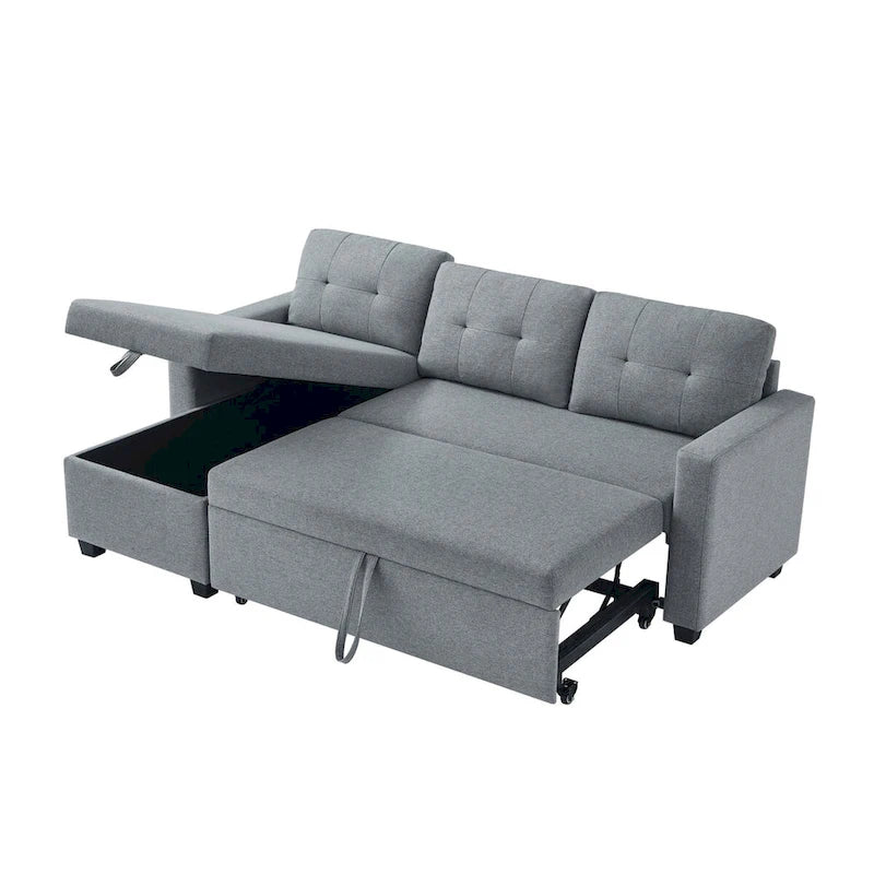 Canapé convertible d'angle rembourré avec coussins réglables et rangement intégré