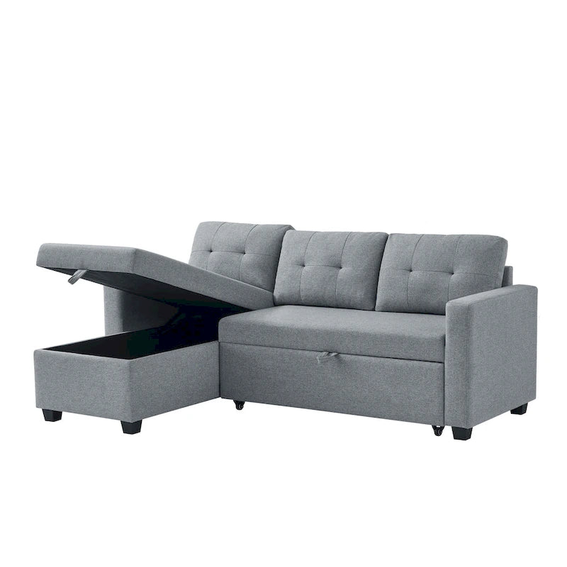 Canapé convertible d'angle rembourré avec coussins réglables et rangement intégré