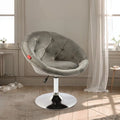 Fauteuil d'appoint pivotant moderne en velours capitonné, réglable en hauteur, rotation à 360°, rose gris blanc