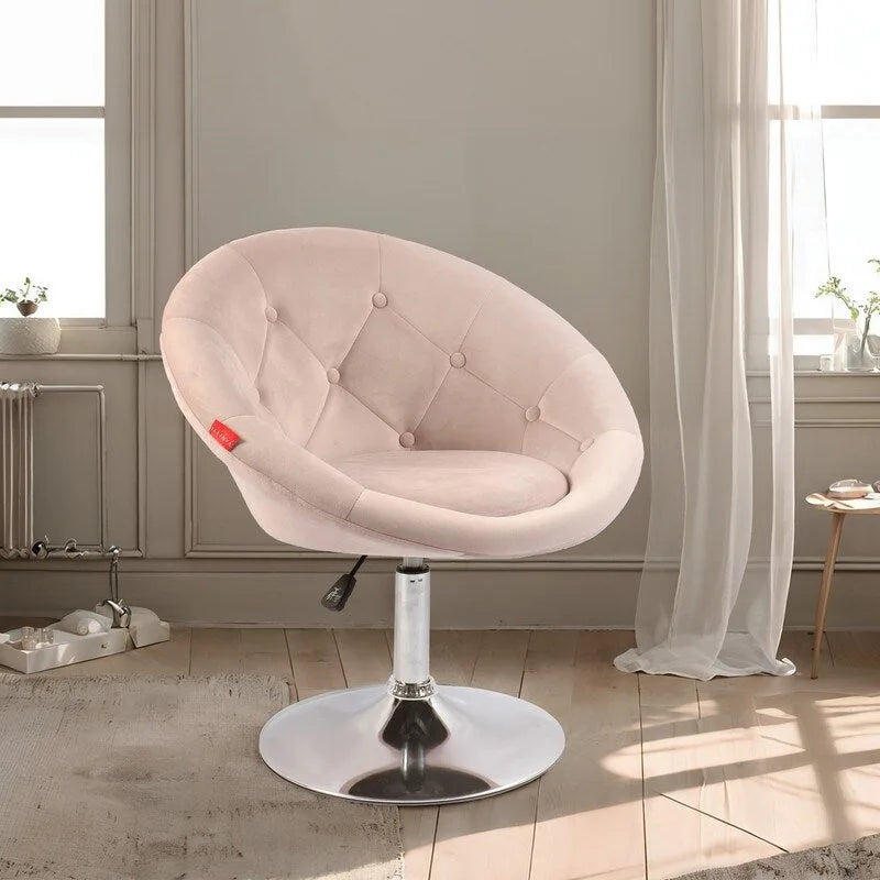 Fauteuil d'appoint pivotant moderne en velours capitonné, réglable en hauteur, rotation à 360°, rose gris blanc