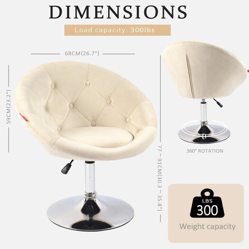 Fauteuil d'appoint pivotant moderne en velours capitonné, réglable en hauteur, rotation à 360°, rose gris blanc