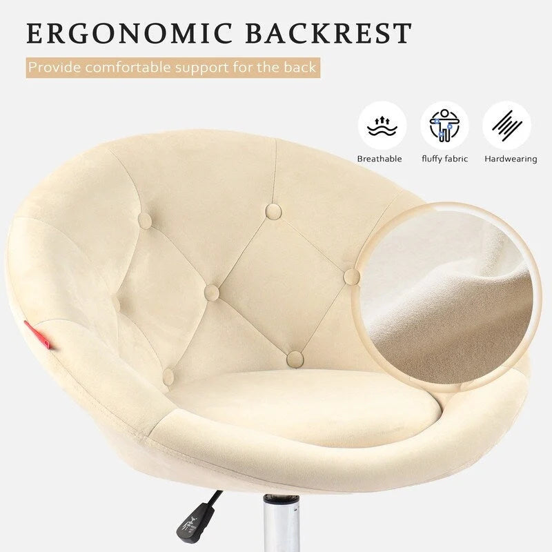 Fauteuil d'appoint pivotant moderne en velours capitonné, réglable en hauteur, rotation à 360°, rose gris blanc