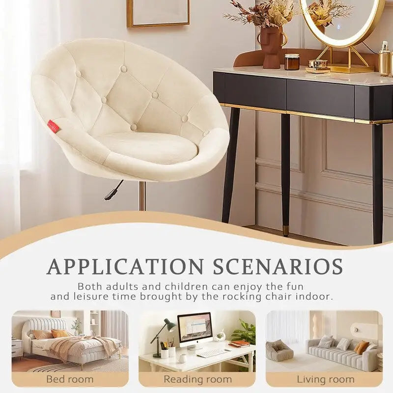 Fauteuil d'appoint pivotant moderne en velours capitonné, réglable en hauteur, rotation à 360°, rose gris blanc