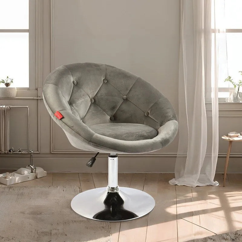 Fauteuil d'appoint pivotant moderne en velours capitonné, réglable en hauteur, rotation à 360°, rose gris blanc