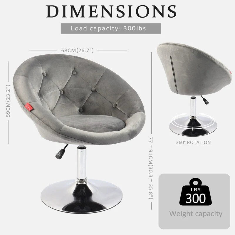 Fauteuil d'appoint pivotant moderne en velours capitonné, réglable en hauteur, rotation à 360°, rose gris blanc