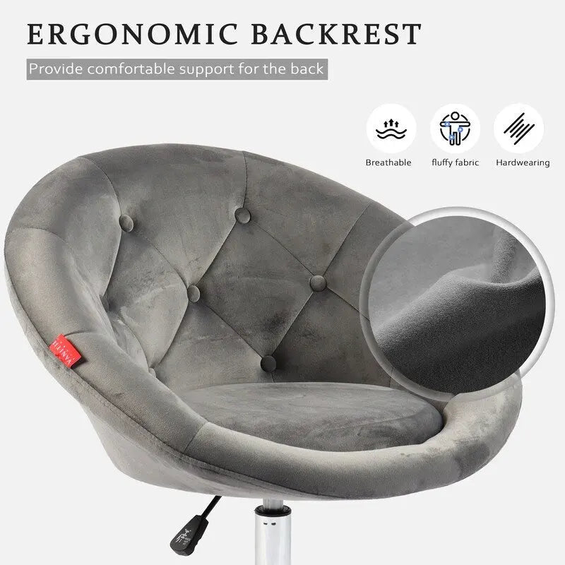 Fauteuil d'appoint pivotant moderne en velours capitonné, réglable en hauteur, rotation à 360°, rose gris blanc