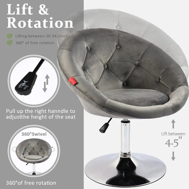 Fauteuil d'appoint pivotant moderne en velours capitonné, réglable en hauteur, rotation à 360°, rose gris blanc