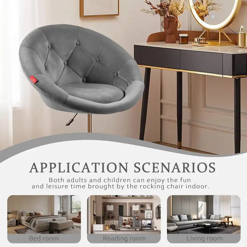 Fauteuil d'appoint pivotant moderne en velours capitonné, réglable en hauteur, rotation à 360°, rose gris blanc