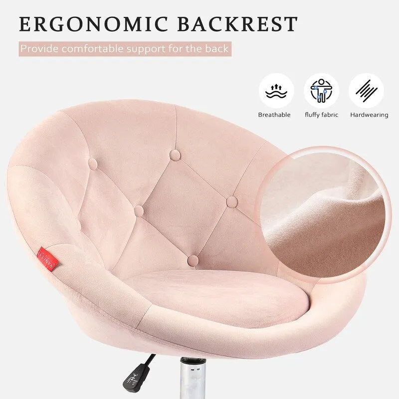 Fauteuil d'appoint pivotant moderne en velours capitonné, réglable en hauteur, rotation à 360°, rose gris blanc
