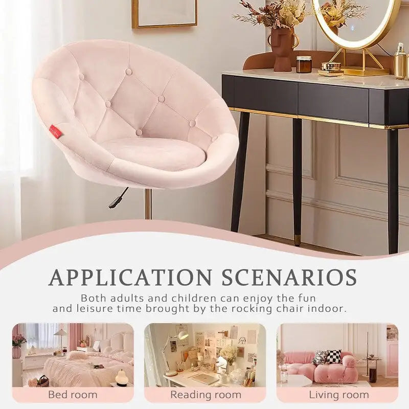Fauteuil d'appoint pivotant moderne en velours capitonné, réglable en hauteur, rotation à 360°, rose gris blanc