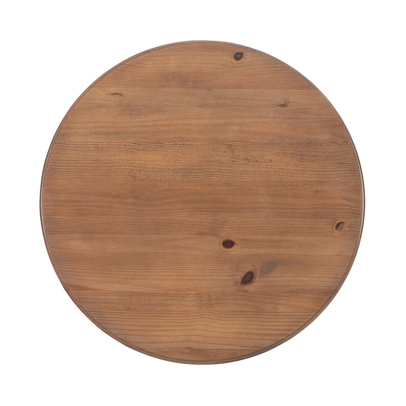 Table à manger ronde en pin massif avec piètement en métal noir