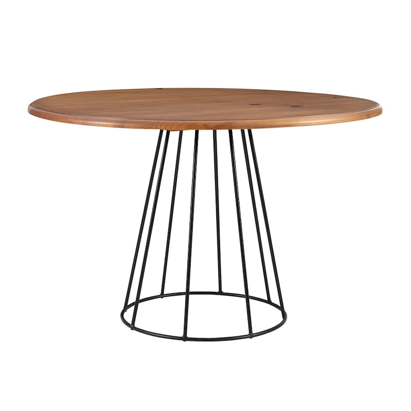 Table à manger ronde en pin massif avec piètement en métal noir