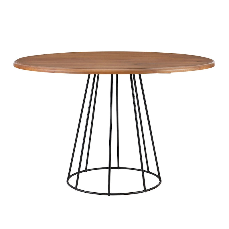 Table à manger ronde en pin massif avec piètement en métal noir