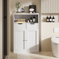 Meuble de rangement de salle de bain autoportant avec tiroirs et étagère ouverte, blanc