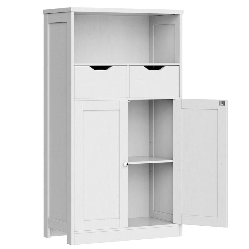 Meuble de rangement de salle de bain autoportant avec tiroirs et étagère ouverte, blanc