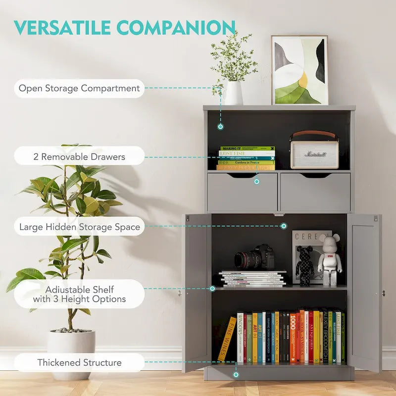 Meuble de rangement de salle de bain autoportant avec tiroirs et étagère ouverte, blanc